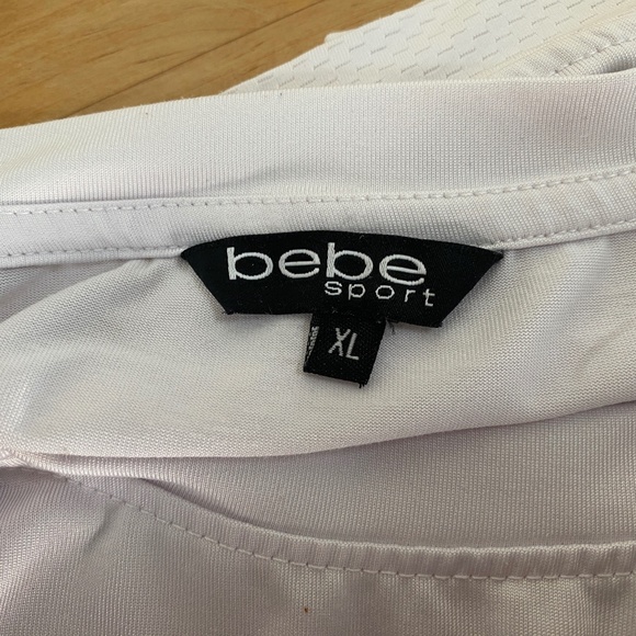 Bebe Sport Womans XL White Slinky T-Shirt Short Sleeve Crop Over-Sized Top - Picture 7 of 9